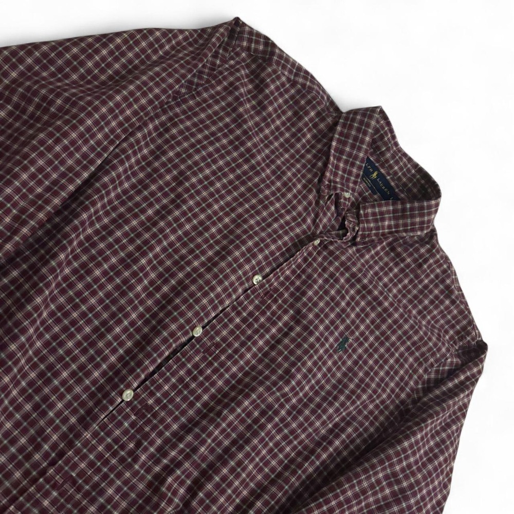 Ralph Lauren Burgundy Plaid Slim Fit Button Down Shirt Mens Large Long Sleeve